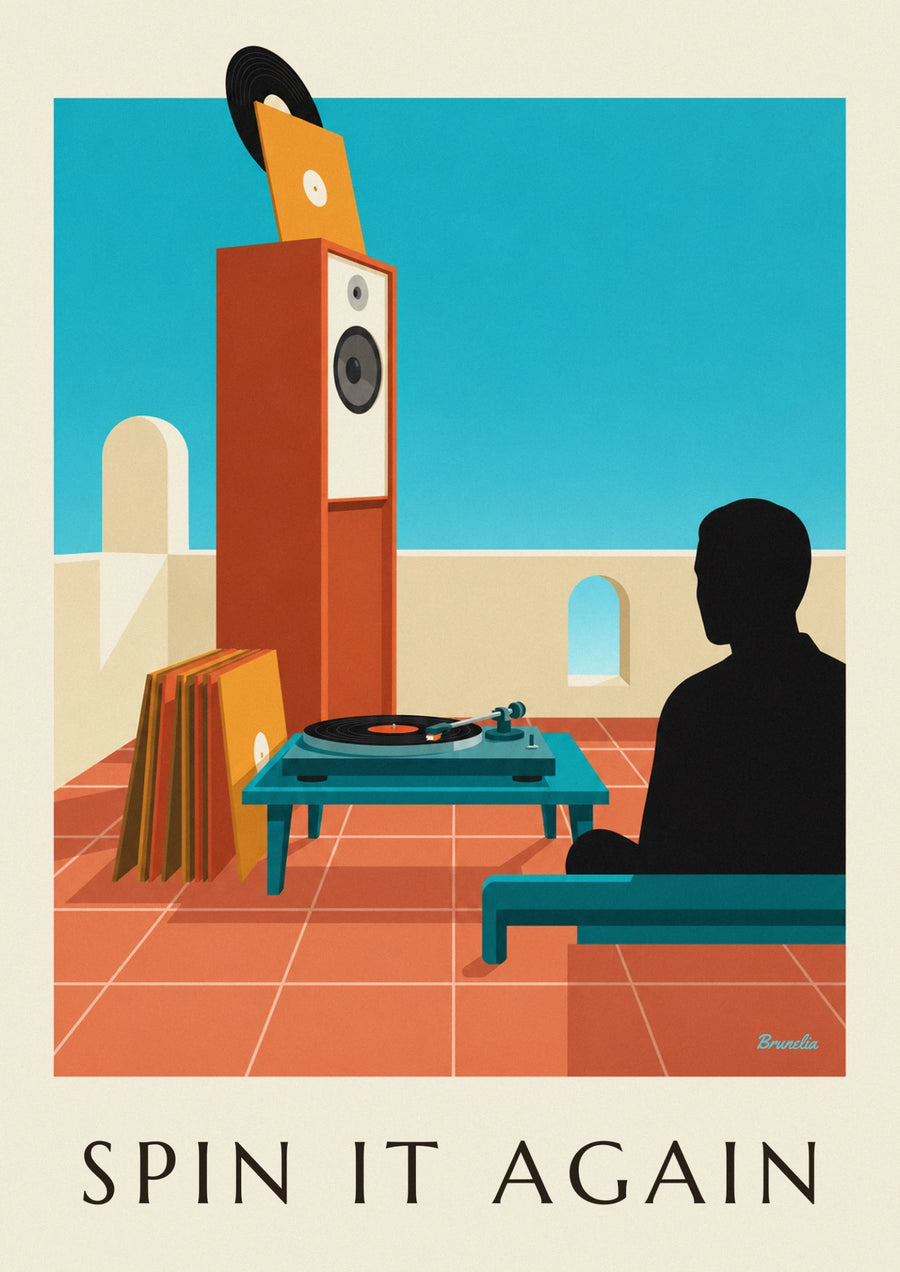 Poster Plattenspieler mit rotierender Schallplatte