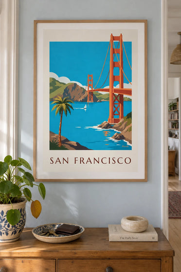 Poster Golden Gate Bridge in San Francisco: gerahmt an der Wand