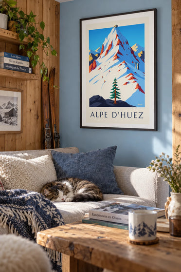 Poster Gipfel des Pic Blanc und Seilbahn in L'Alpe d'Huez: gerahmt an der Wand