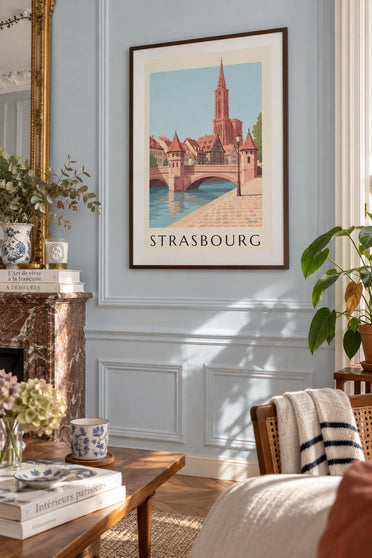 Poster Straßburger Münster und mittelalterliche Brücke: gerahmt an der Wand