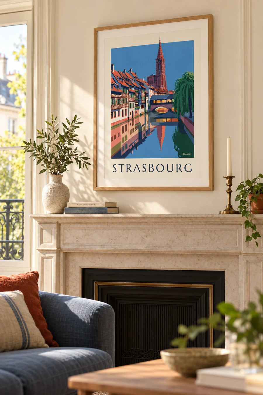 Poster Fachwerkhäuser und gedeckte Brücke in Petite France in Straßburg: gerahmt an der Wand