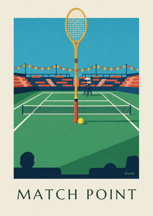 Affiche raquette et balle de tennis sur la ligne de fond