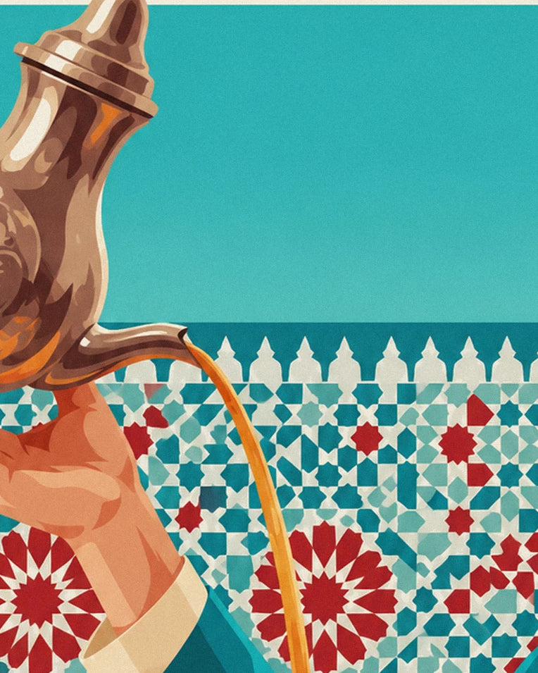 Poster Minztee in ziselierten Gläsern serviert: Detail in Nahaufnahme