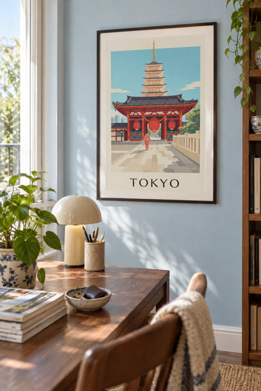 Poster Senso-ji-Tempel mit seiner großen roten Laterne in Tokio: gerahmt an der Wand