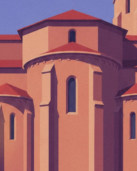 The rounded apse of Saint-Sernin, its narrow windows and its red roofs