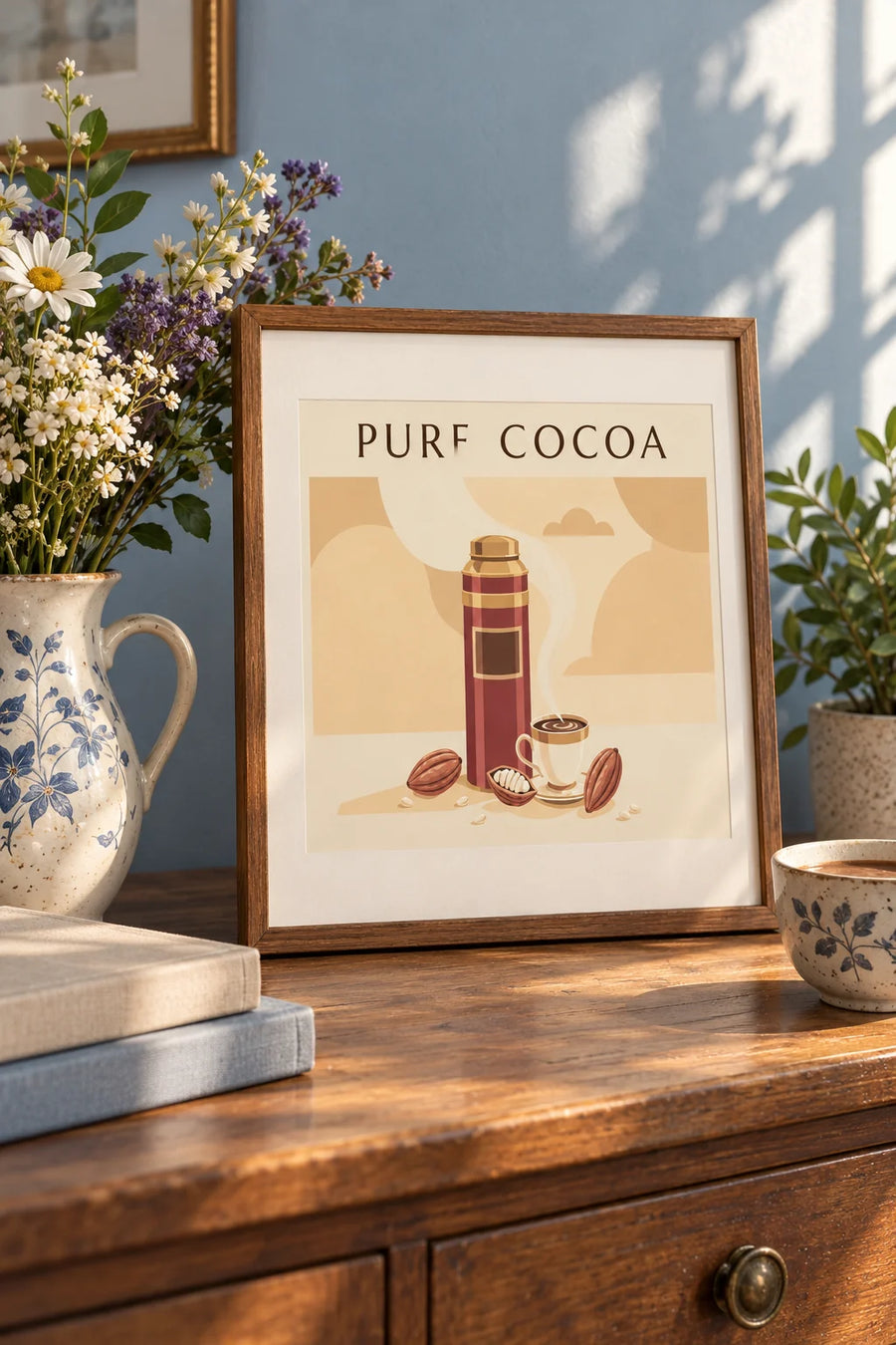 Poster Kakaodose und Tasse heiße Schokolade: kleines Format A4 gerahmt