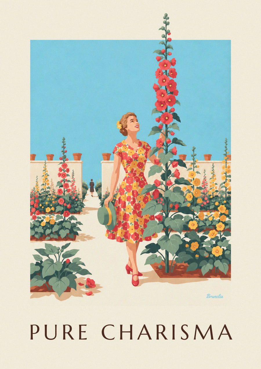 Sunny garden woman in floral dress poster