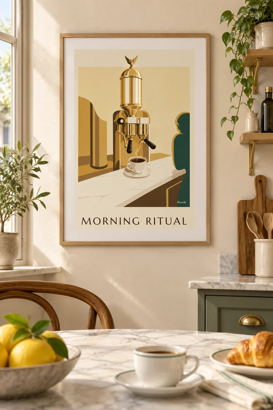 Affiche tasse d'espresso italien en porcelaine : encadrée au mur