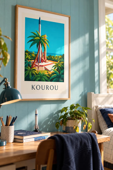 Poster Rakete auf ihrer Startrampe in Kourou, Französisch-Guayana: gerahmt an der Wand