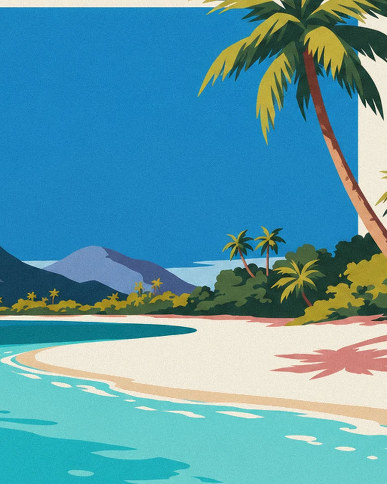 Mauritius lagoon, palm trees and Morne Brabant poster: close-up detail