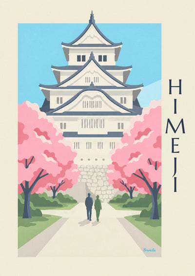 Poster Burg Himeji unter blühenden Kirschbäumen: das ganze Poster
