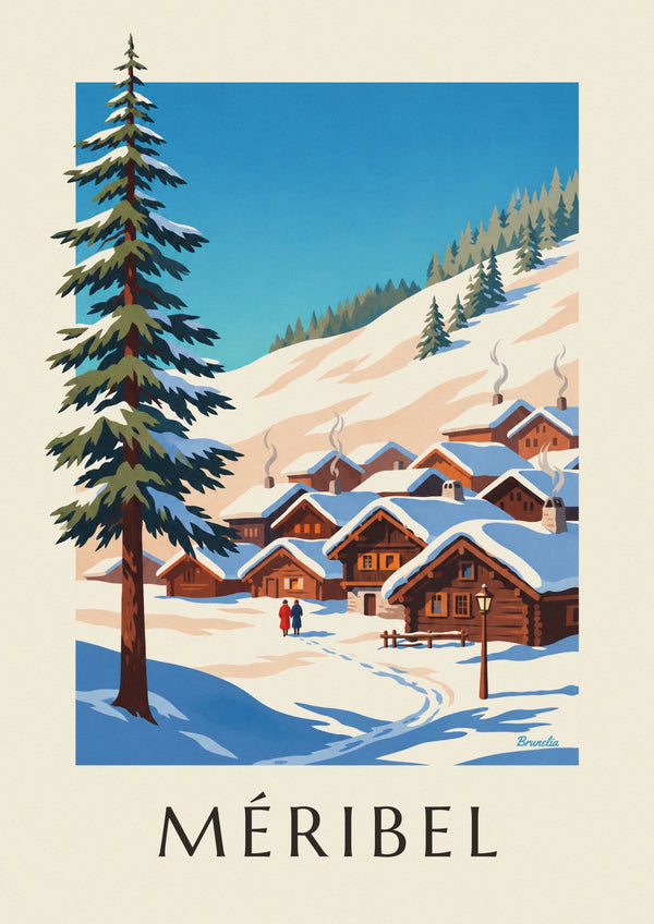 Poster Holzchalets in Méribel unter Schnee