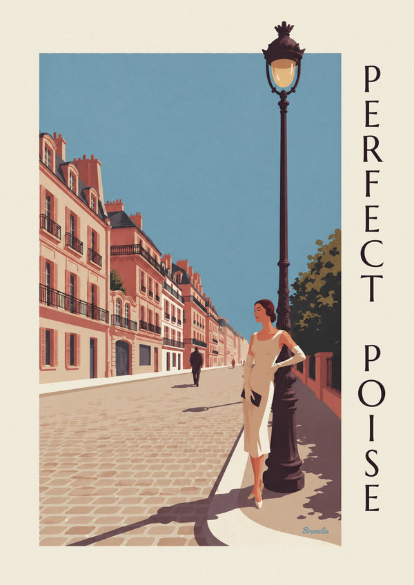 Poster Frau im Bleistiftkleid und langen Handschuhen in Paris