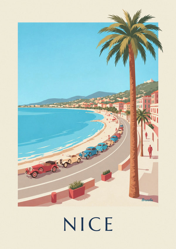 Poster Oldtimer auf der Promenade des Anglais in Nizza