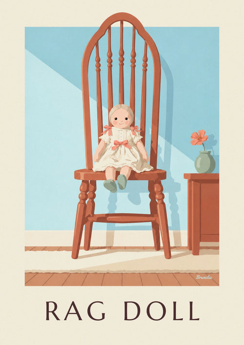 Affiche poupée de chiffon sur une chaise d'enfant : l'affiche entière