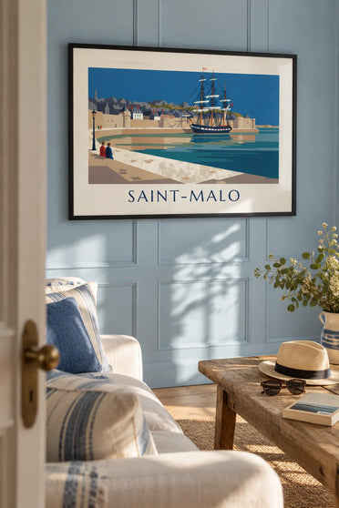 Poster Dreimaster am Fuß der Stadtmauern von Saint-Malo: gerahmt an der Wand