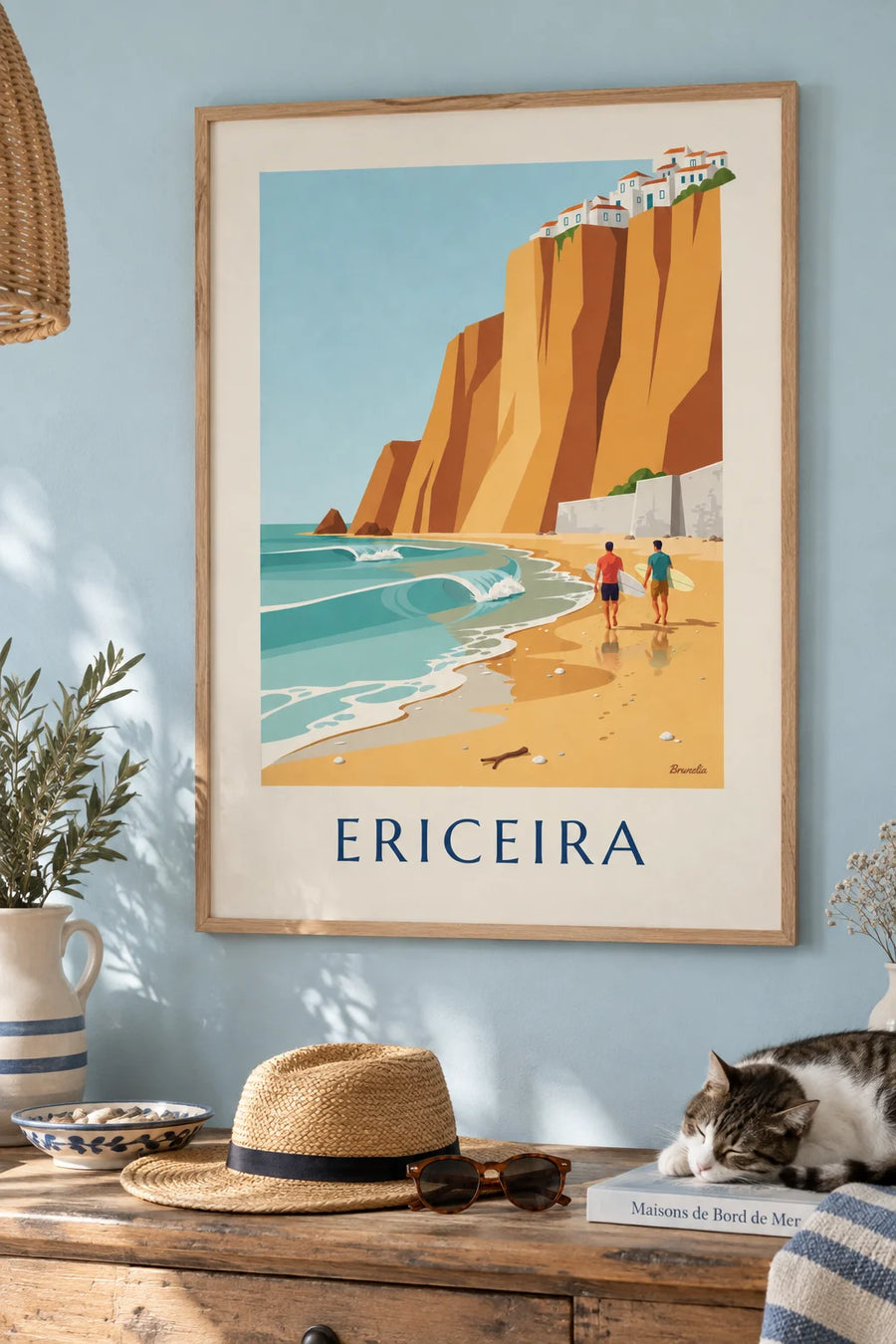 Poster Surfer am Fuß der Klippen von Ericeira: gerahmt an der Wand
