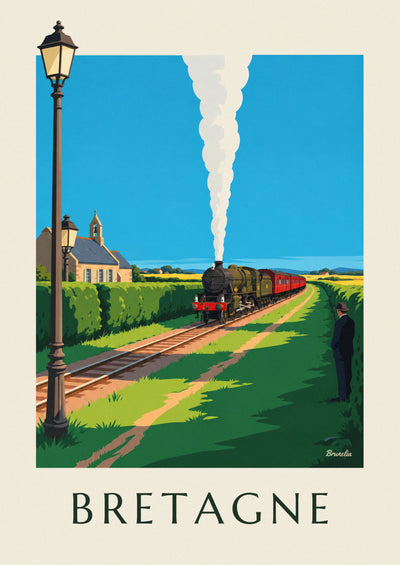 Steam locomotive poster in the Brittany countryside: the full poster