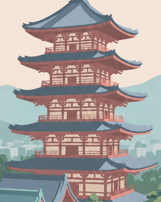 The Yasaka pagoda with its 5 red storeys and slate-blue roofs