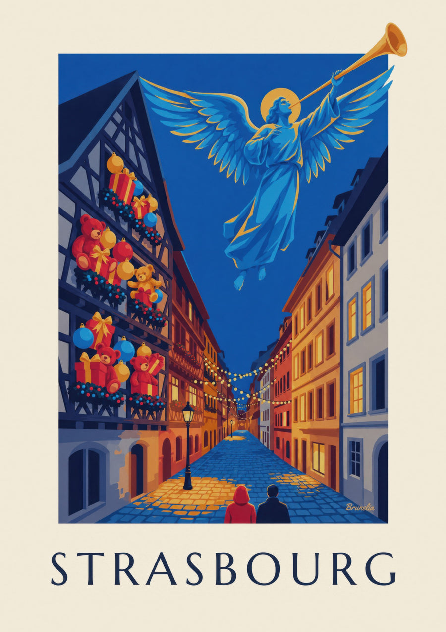 Affiche Strasbourg à Noël, ange lumineux : l'affiche entière