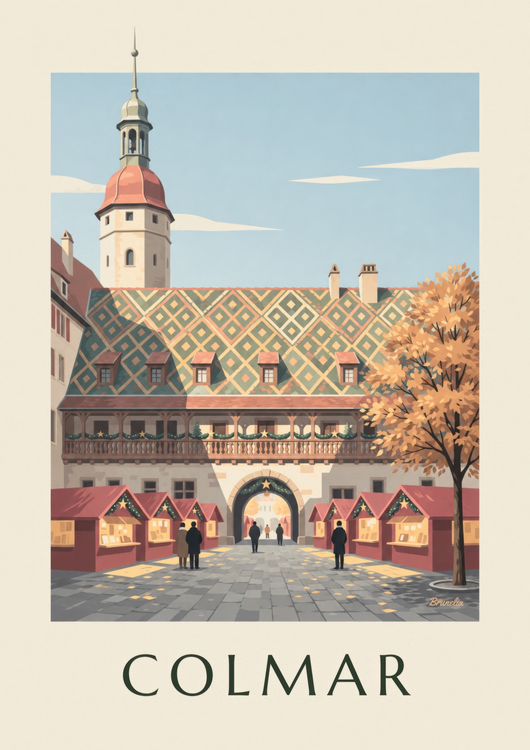 Affiche marché de Noël de Colmar au Koïfhus : détail en gros plan