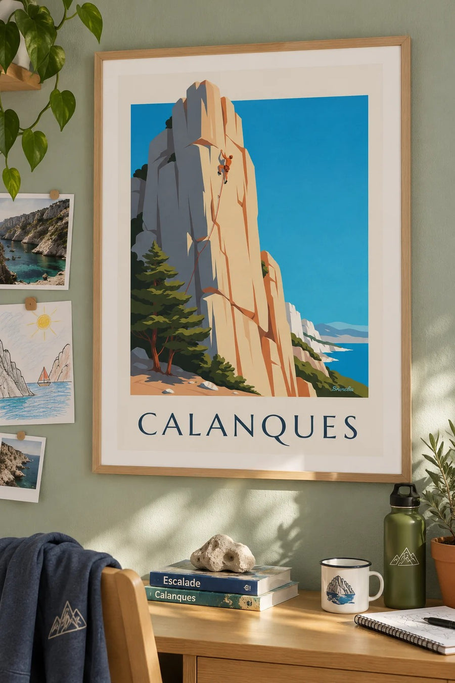Affiche escalade dans les calanques de Marseille | Brunelia : encadrée au mur