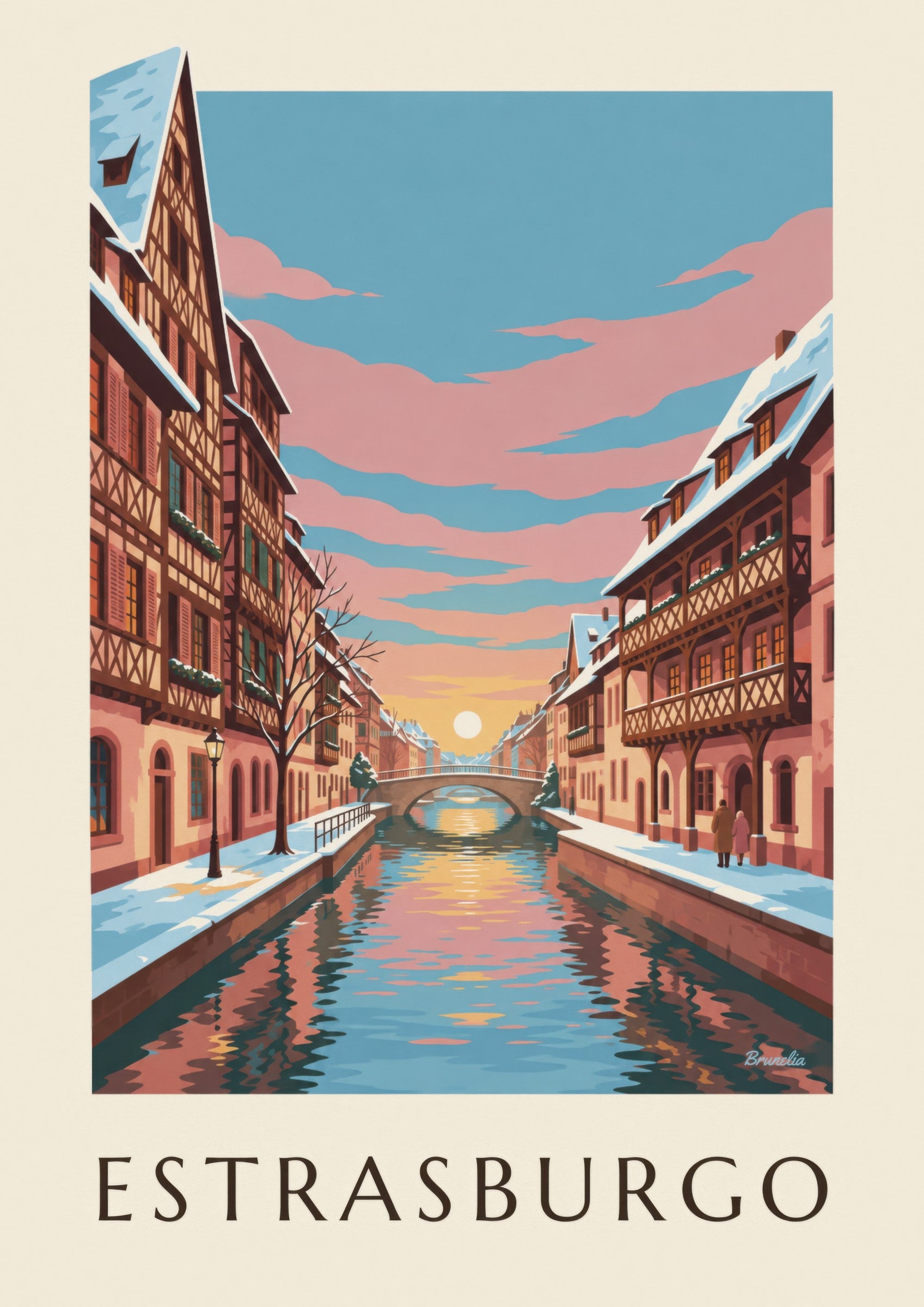 Poster La Petite France in Strasbourg im Winter (Titel ESTRASBURGO): Detail in Nahaufnahme