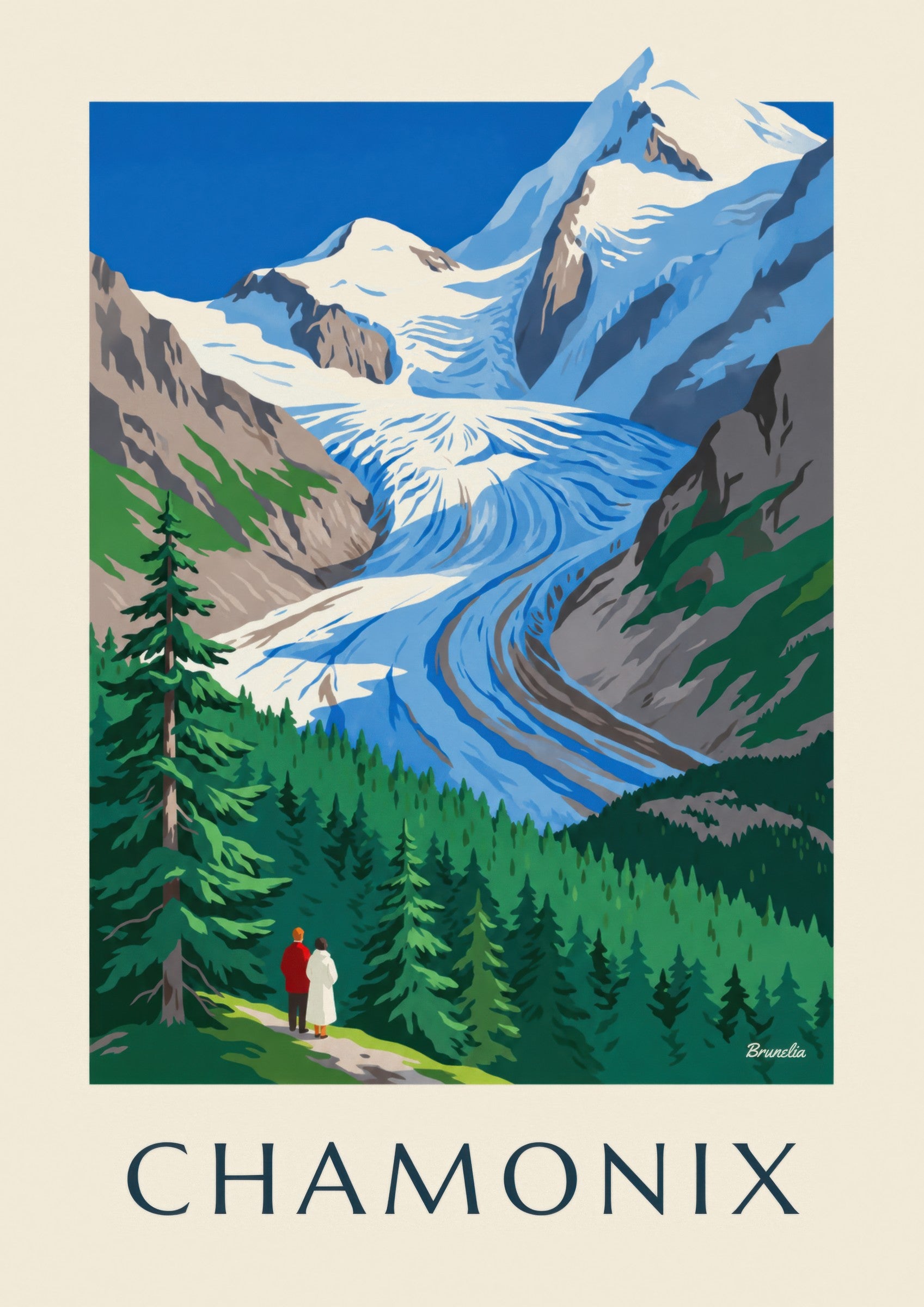 Poster Chamonix, Bossonsgletscher und Mont-Blanc: Detail in Nahaufnahme