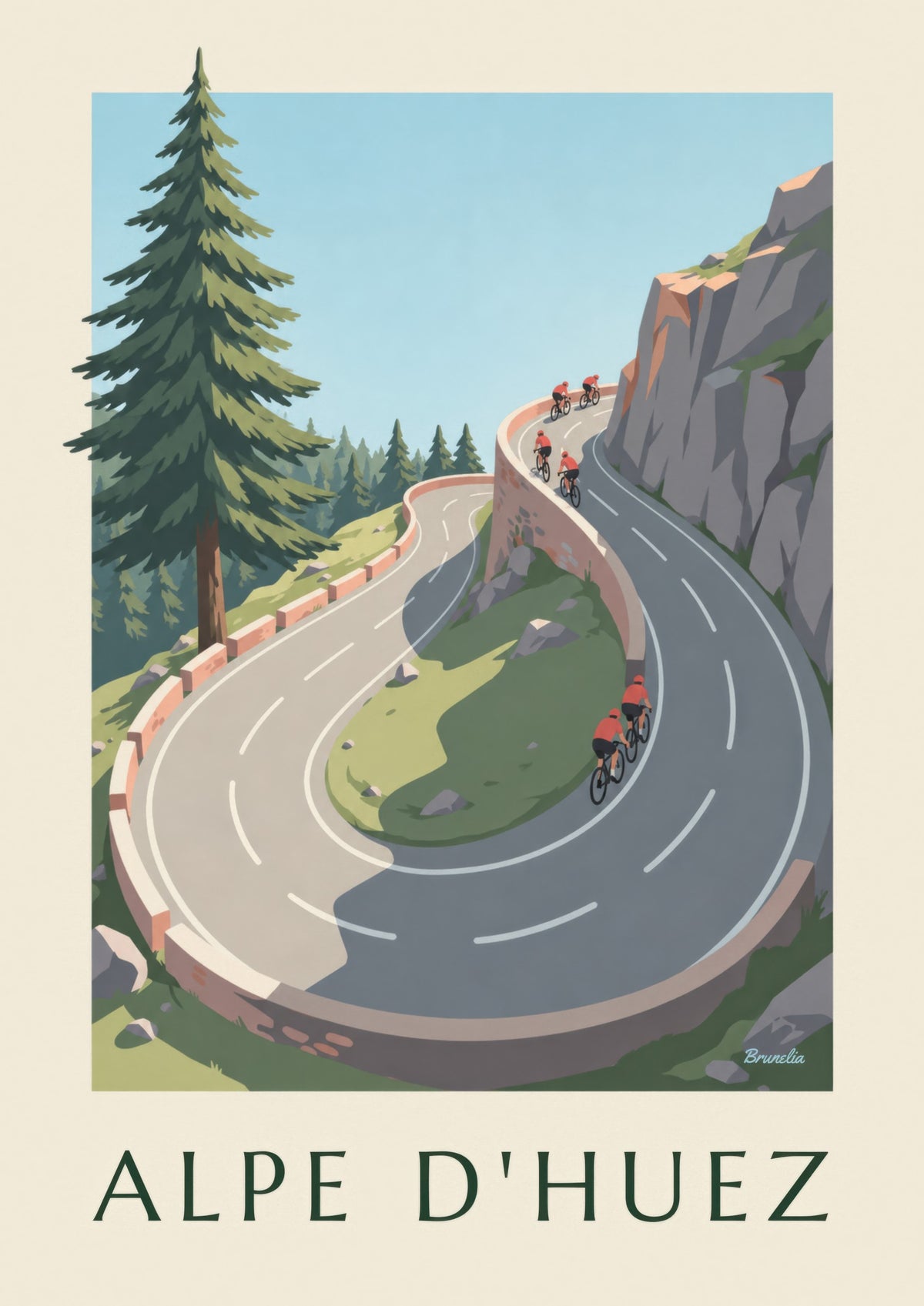 Affiche Alpe d'Huez, cyclistes en montagne
