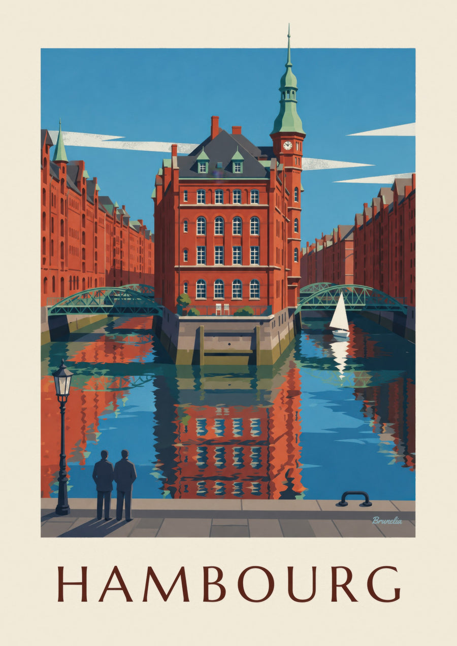 Affiche Speicherstadt de Hambourg, le Wasserschloss