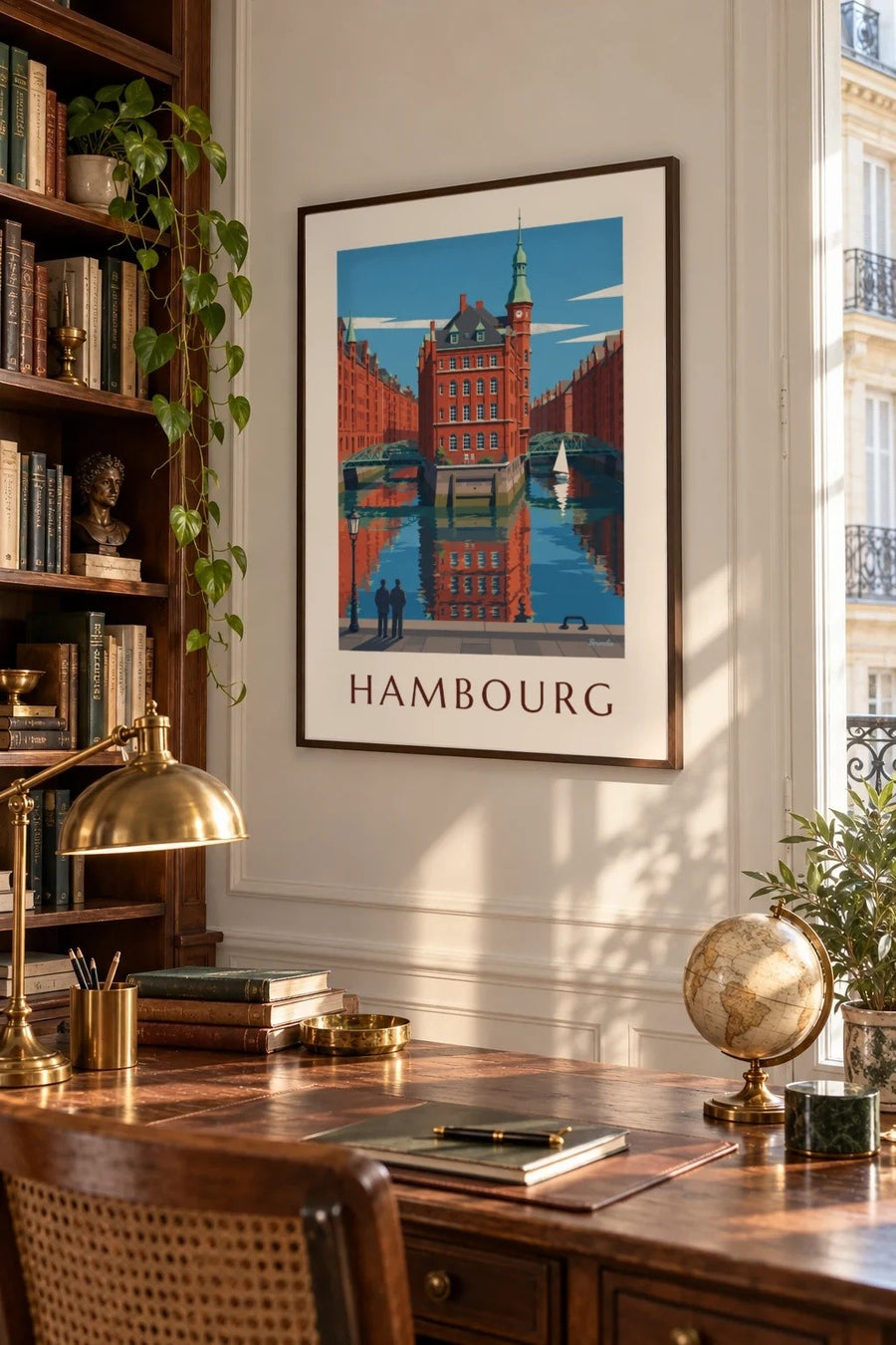 Affiche Speicherstadt de Hambourg, le Wasserschloss : encadrée au mur