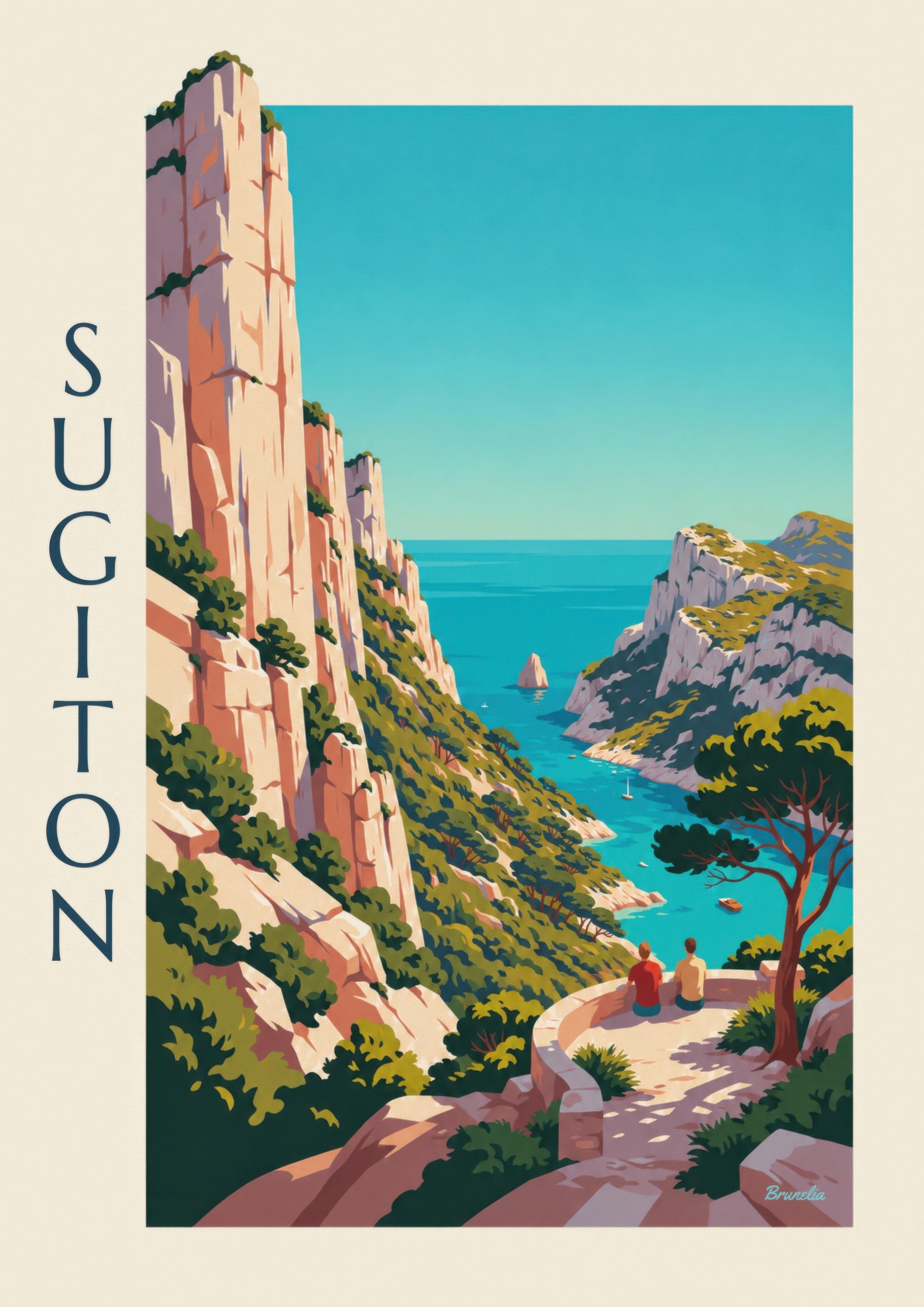 Affiche calanque de Sugiton vue du belvédère: Detail in Nahaufnahme