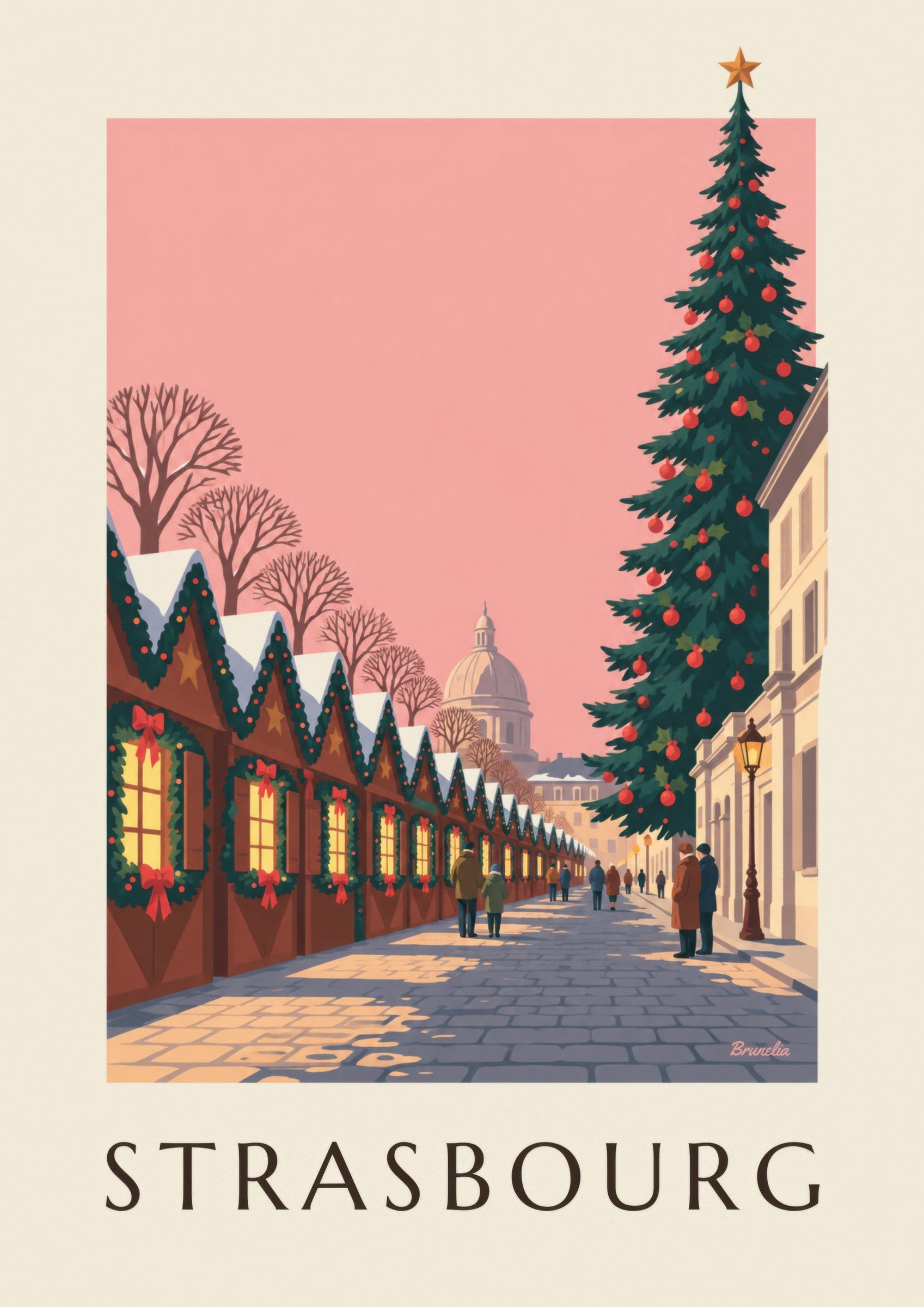 Poster Weihnachtsmarkt in Strasbourg am Place Broglie: Detail in Nahaufnahme