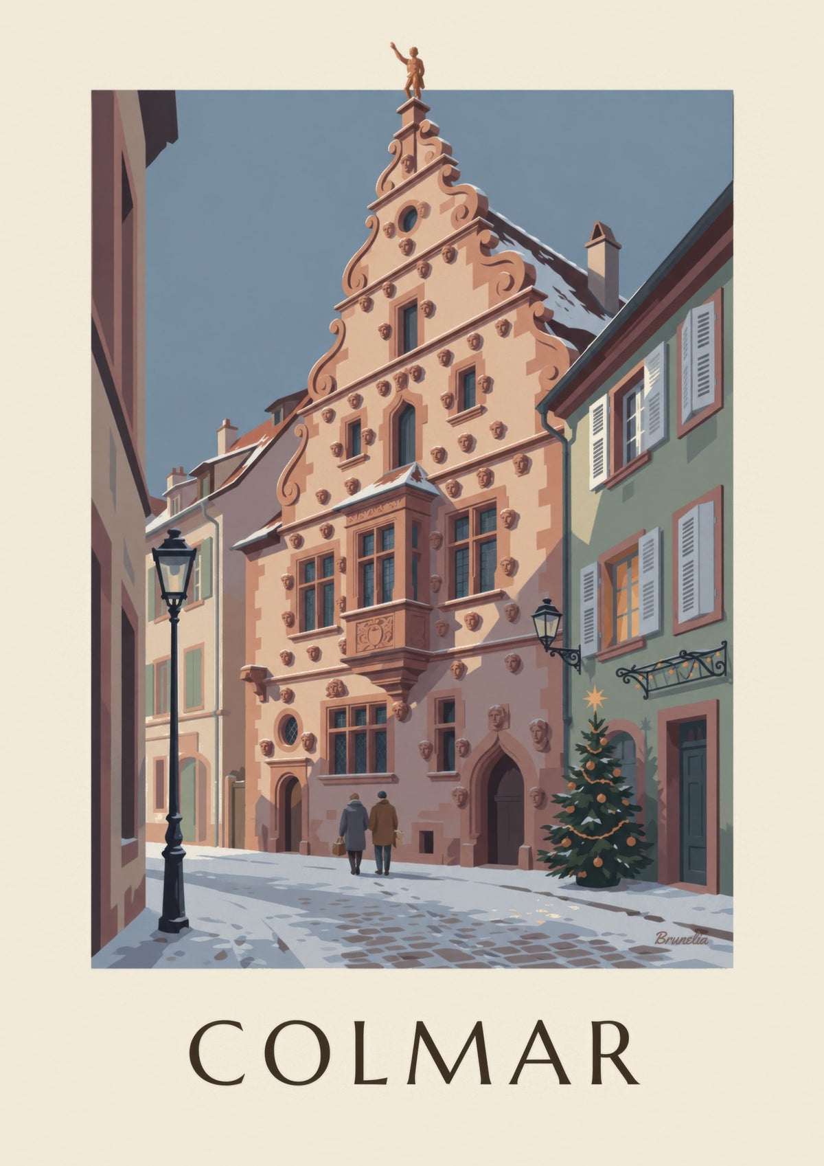 Affiche Maison des Têtes à Colmar en hiver