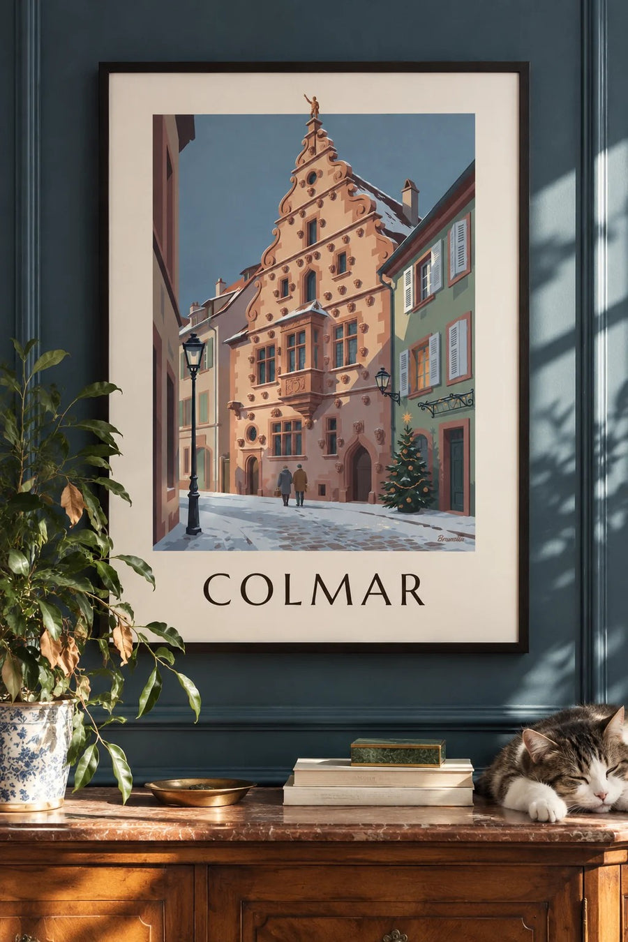 Affiche Maison des Têtes à Colmar en hiver : encadrée au mur