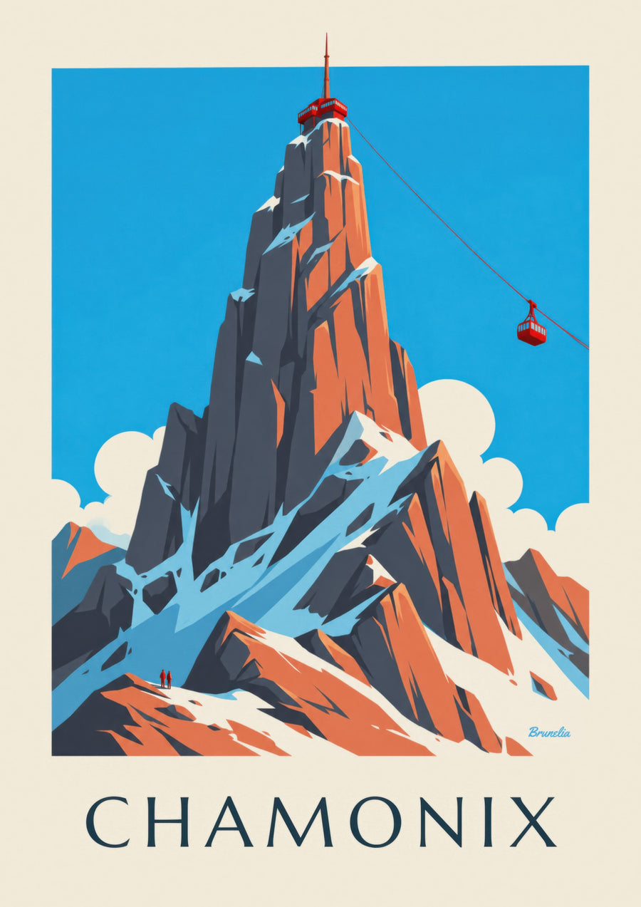 Poster Chamonix, Aiguille du Midi und Seilbahn