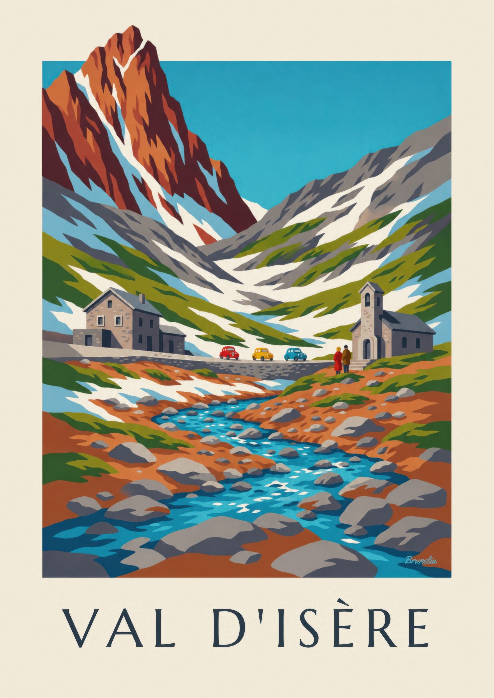 Affiche Val d’Isère, col de l’Iseran et chapelle : détail en gros plan