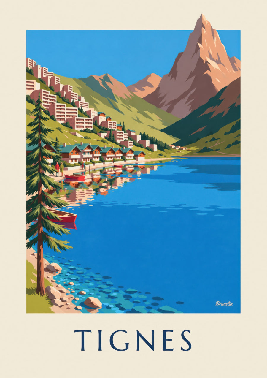 Affiche Tignes, le lac et Tignes-Le Lac en été