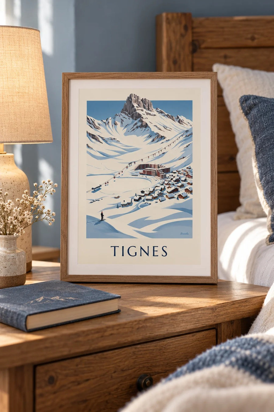 Affiche Tignes-Le Lac sous la neige : petit format A4 encadré