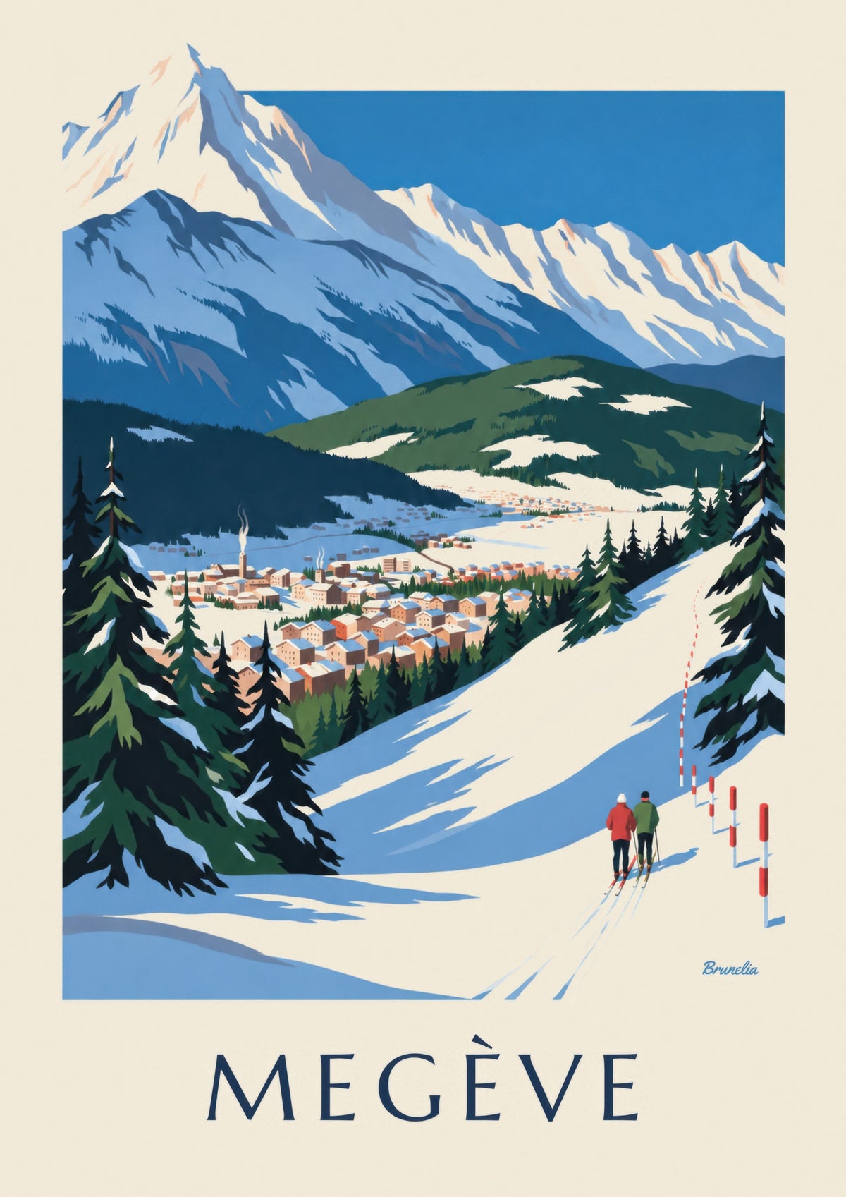 Affiche Megève, les pistes face au Mont-Blanc