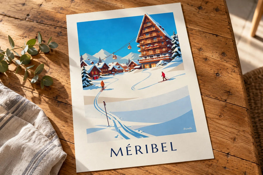 Affiche Méribel Mottaret au soleil : posée sur une table