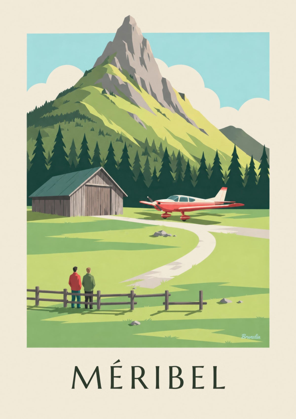 Poster Méribel, kleines Flugzeug am Altiport