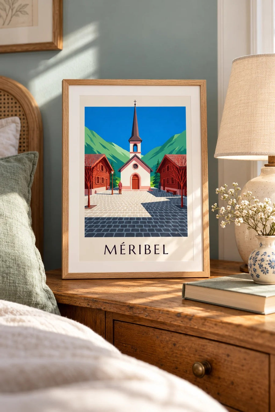Affiche Méribel, chapelle rose : petit format A4 encadré