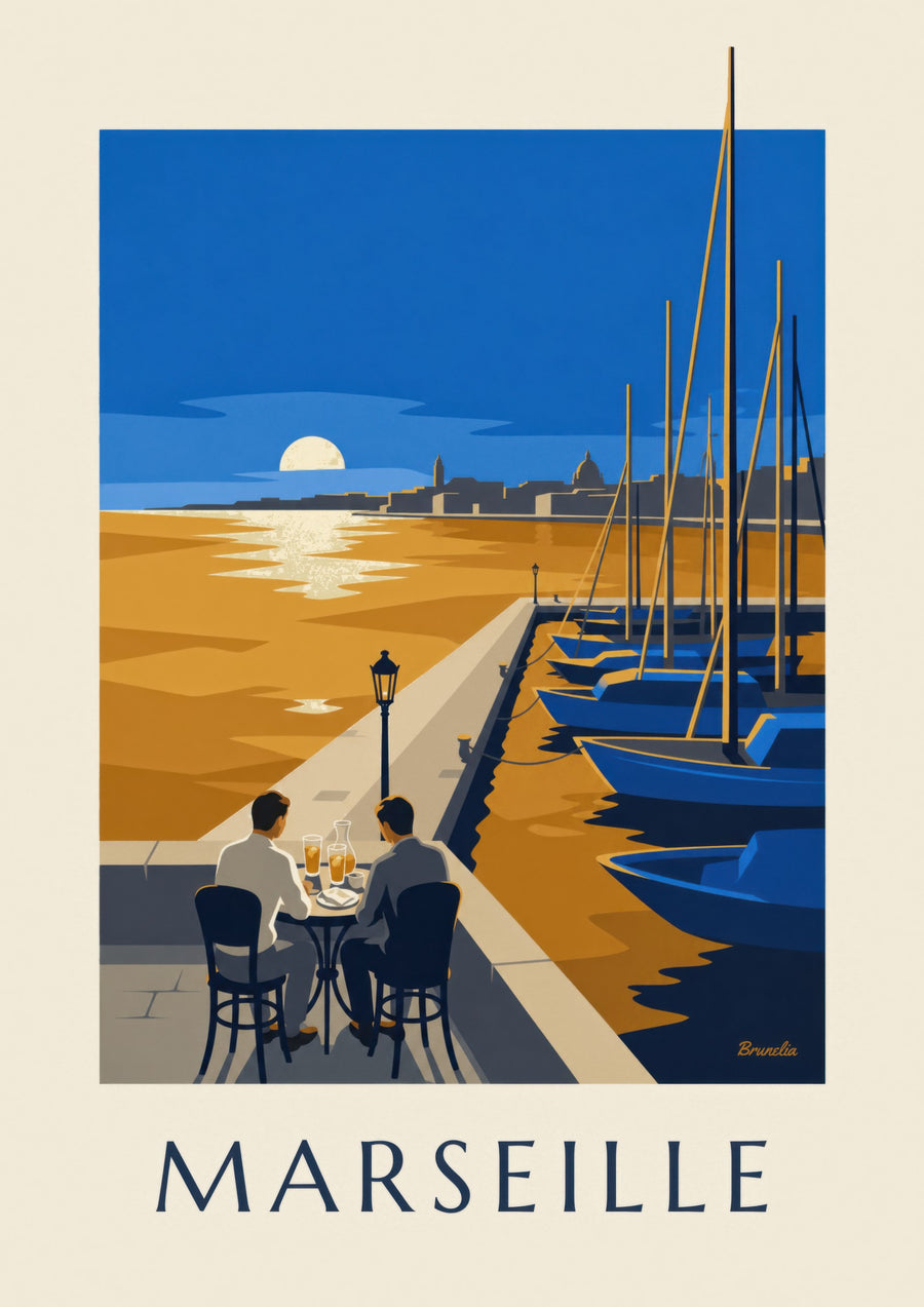 Poster mit Aperitif bei Sonnenuntergang in Marseille