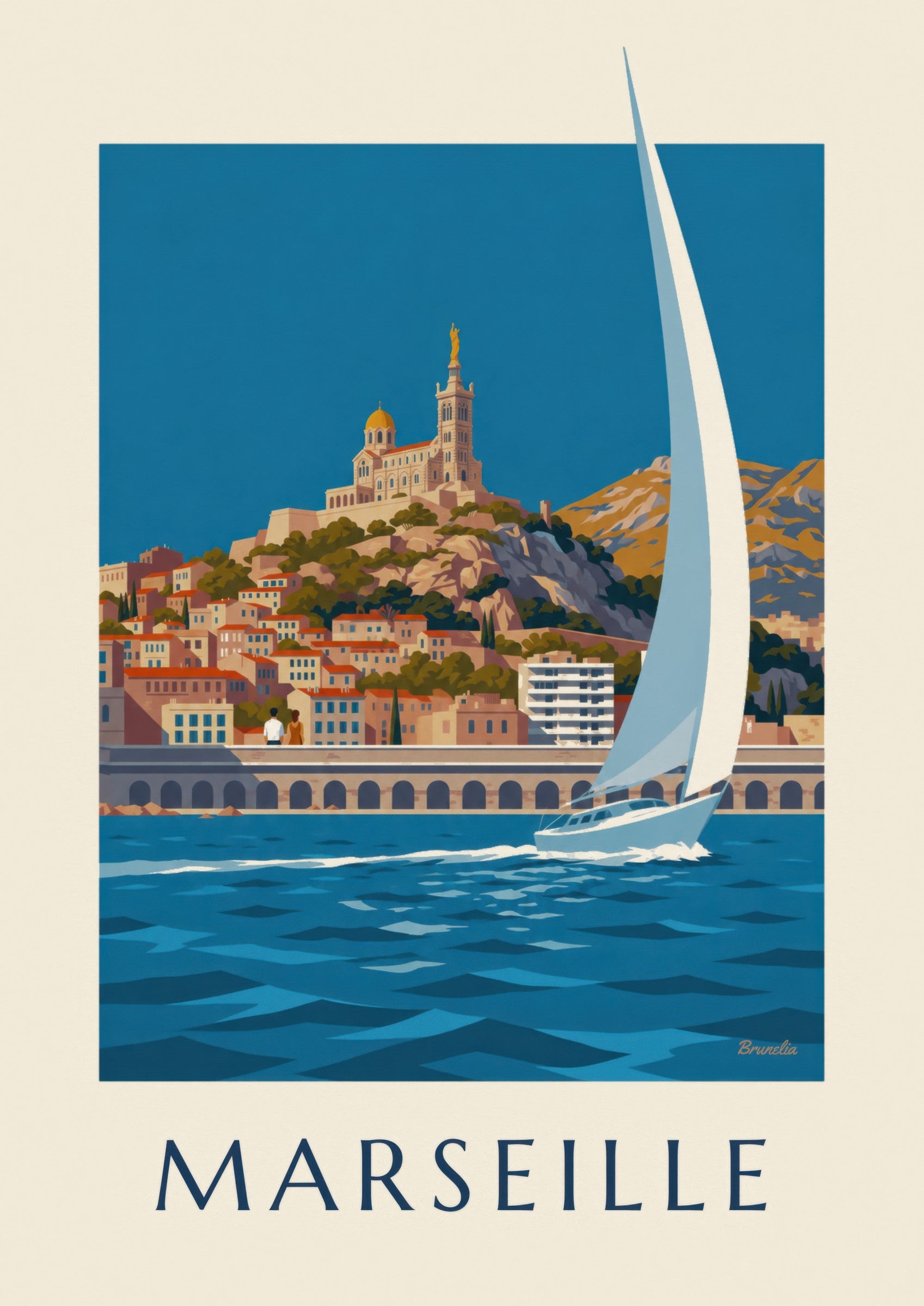Poster von Notre-Dame-de-la-Garde vom Meer aus gesehen: Detail in Nahaufnahme
