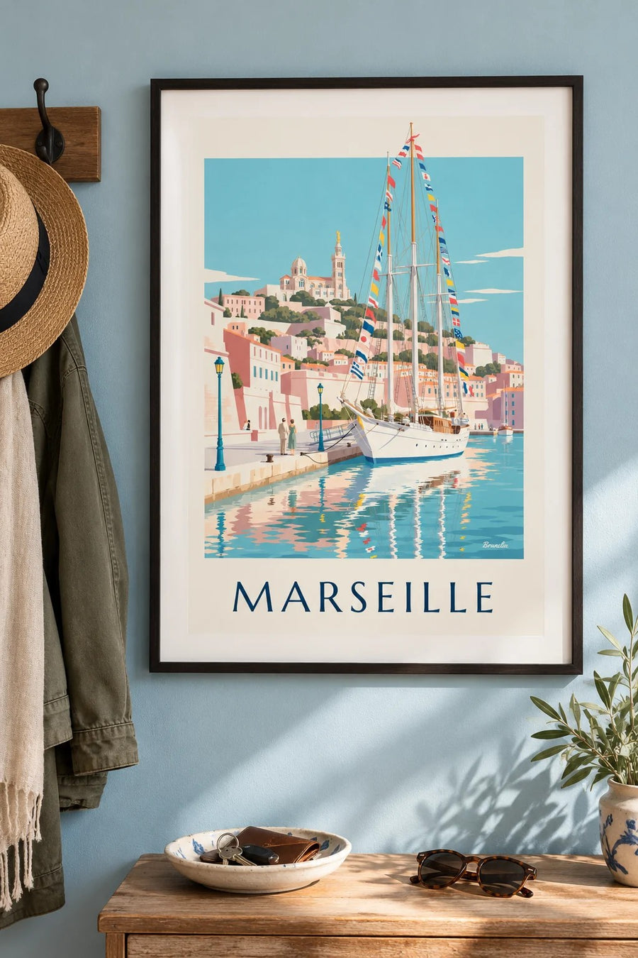 Affiche grand voilier au port de Marseille : encadrée au mur