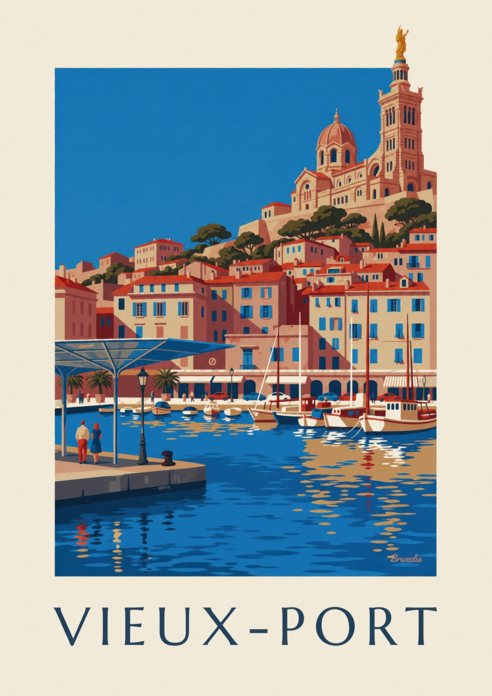 Affiche ombrière miroir du Vieux-Port de Marseille : détail en gros plan