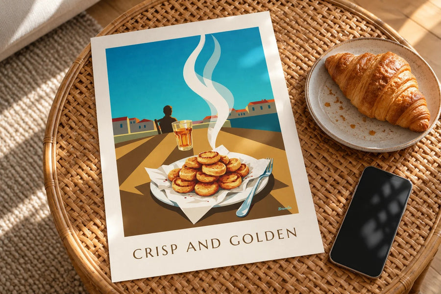 Affiche Panisses dorées de Marseille : posée sur une table