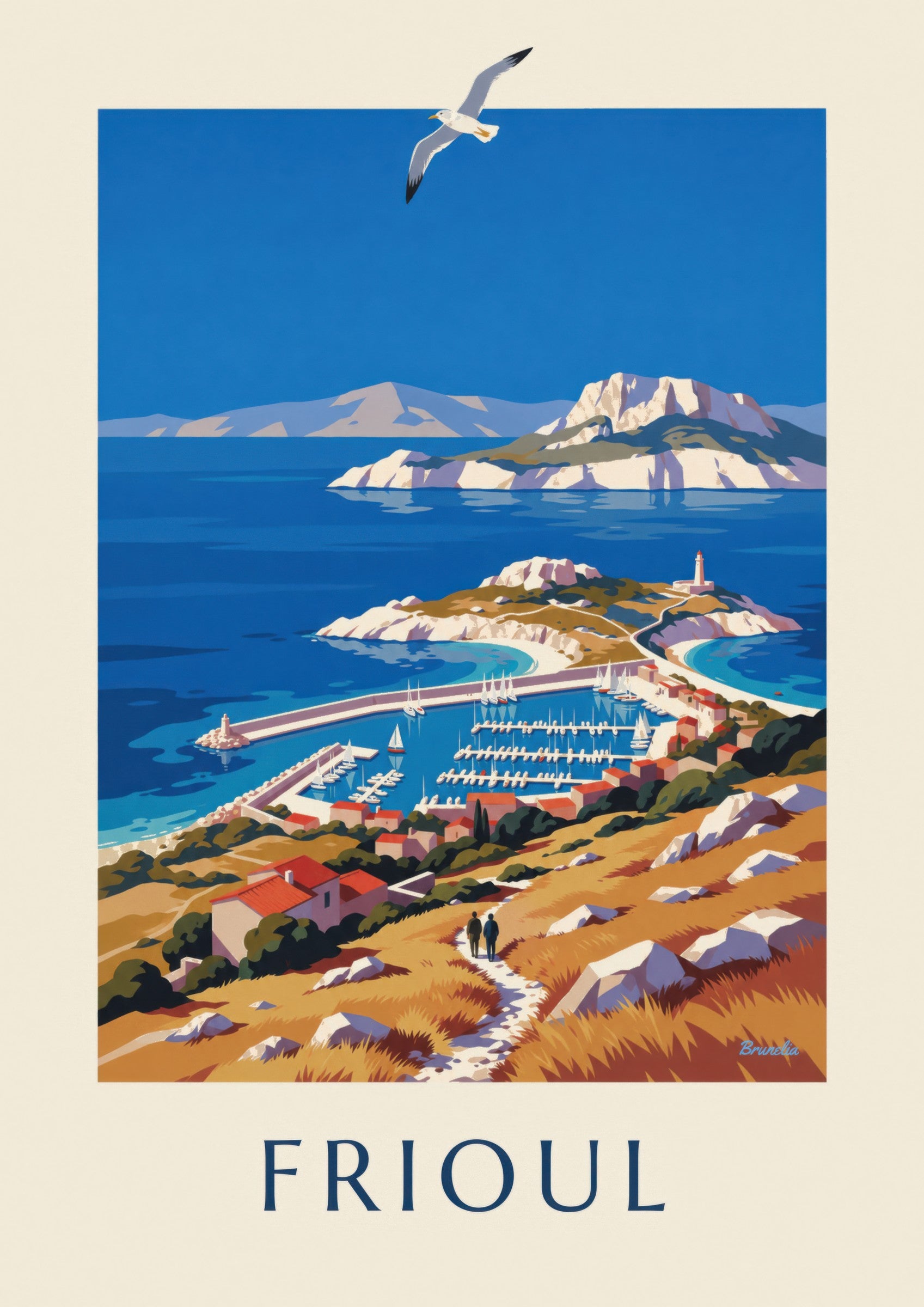 Affiche port des îles du Frioul à Marseille : détail en gros plan