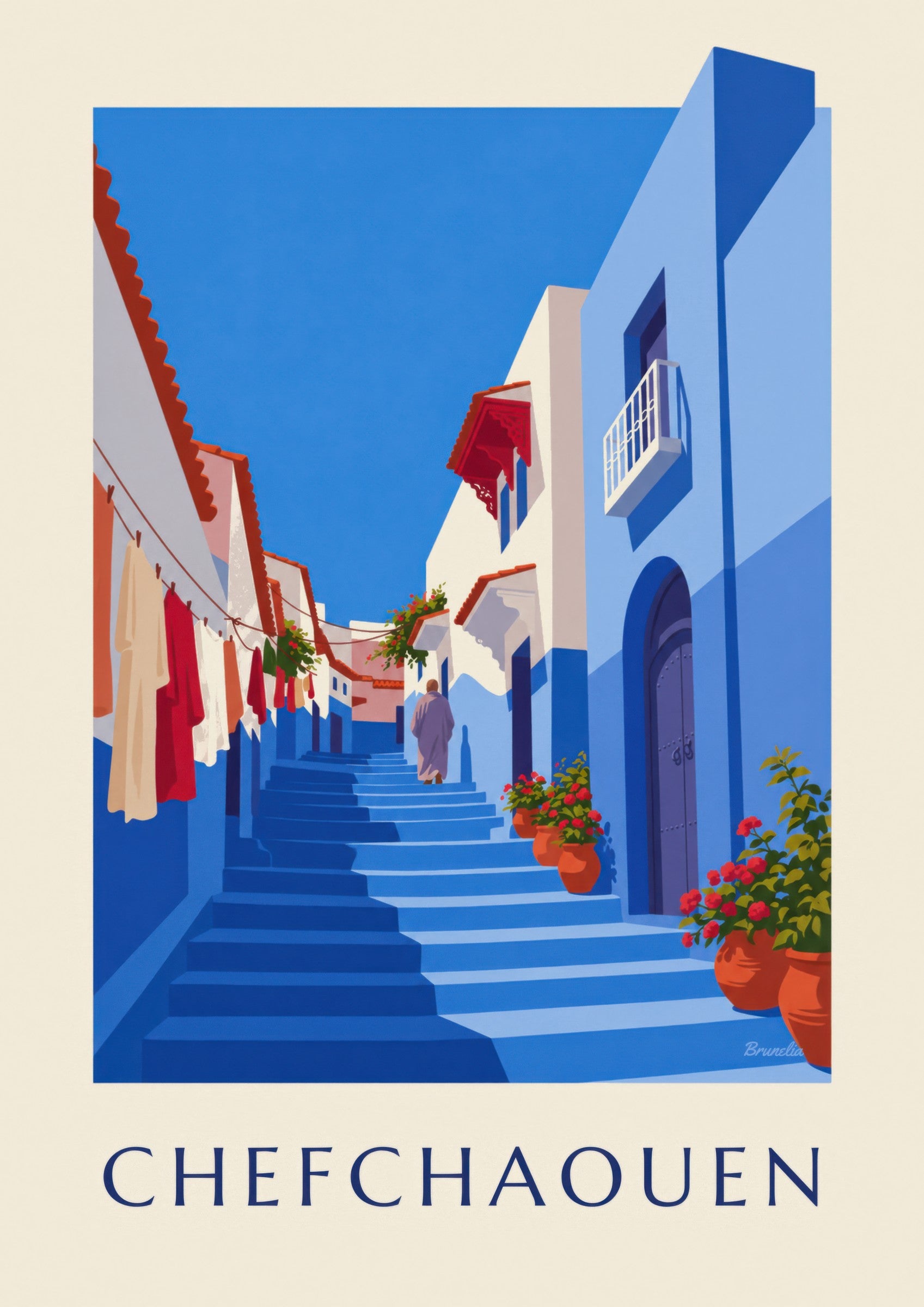 Poster der blauen Gasse von Chefchaouen in Marokko: Detail in Nahaufnahme